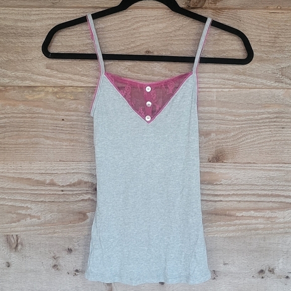 intimissimi Other - Intimissimi Gray Ribbed Camisole with Pink Lace Trim Size Small New with Tags